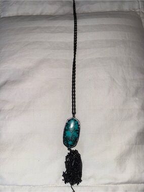 Kendra Scott Black Chain Necklace with Turquoise Stone and Tassel